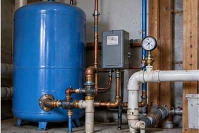 Well pressure tank and pump controls in a utility room near Newark, Delaware